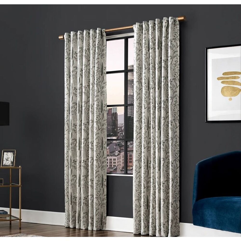 Scott Living Aubry Shimmering Floral 100% Blackout Back Tab Curtain Panel 96x51